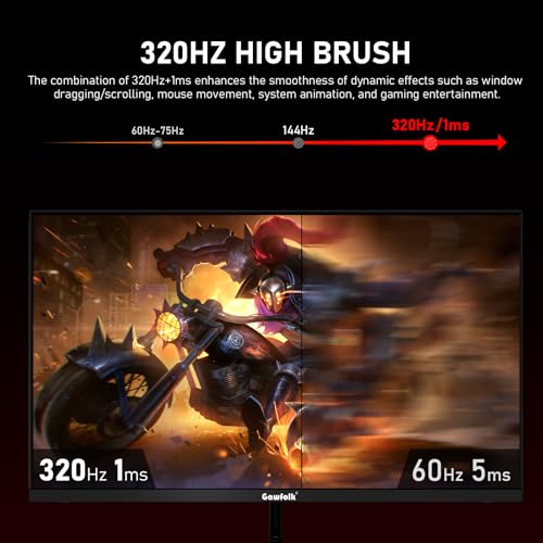 Gawfolk 27 inch IPS 2K QHD(2560×1440) PC Screen,320Hz Gaming Computer Monitor, 1ms Without Bezel, FreeSync,120% sRGB, HDMI2.0、DisplayPort, 75 * 75MM Wall Mount Compatible - Black - Image 2