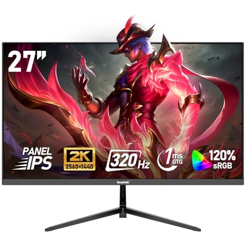 Gawfolk 27 inch IPS 2K QHD(2560×1440) PC Screen,320Hz Gaming Computer Monitor, 1ms Without Bezel, FreeSync,120% sRGB, HDMI2.0、DisplayPort, 75 * 75MM Wall Mount Compatible - Black - Image 1