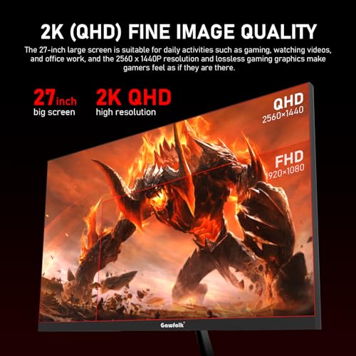 Gawfolk 27 inch IPS 2K QHD(2560×1440) PC Screen,320Hz Gaming Computer Monitor, 1ms Without Bezel, FreeSync,120% sRGB, HDMI2.0、DisplayPort, 75 * 75MM Wall Mount Compatible - Black - Image 3