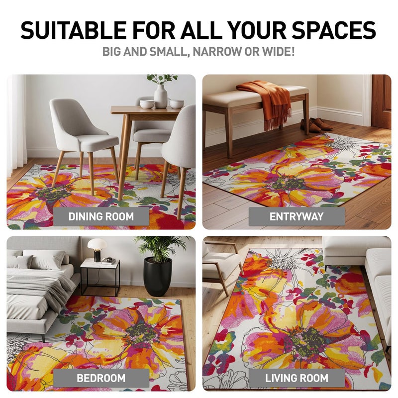 Rugshop Modern Bright Flowers Non-Slip (Non-Skid) Area Rug 8 x 10 (7' 10" x 10') Multi - Image 3