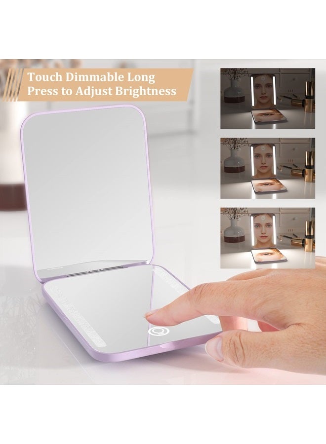 wobsion مرآة سفر قابلة للشحن، مرآة مدمجة بتكبير 1x/3x، مرآة جيب بإضاءة 3 ألوان، مرآة مكياج محمولة قابلة للتعتيم، 400 مللي أمبير، مرآة صغيرة للحقيبة، هدايا، بنفسجي - Image 4