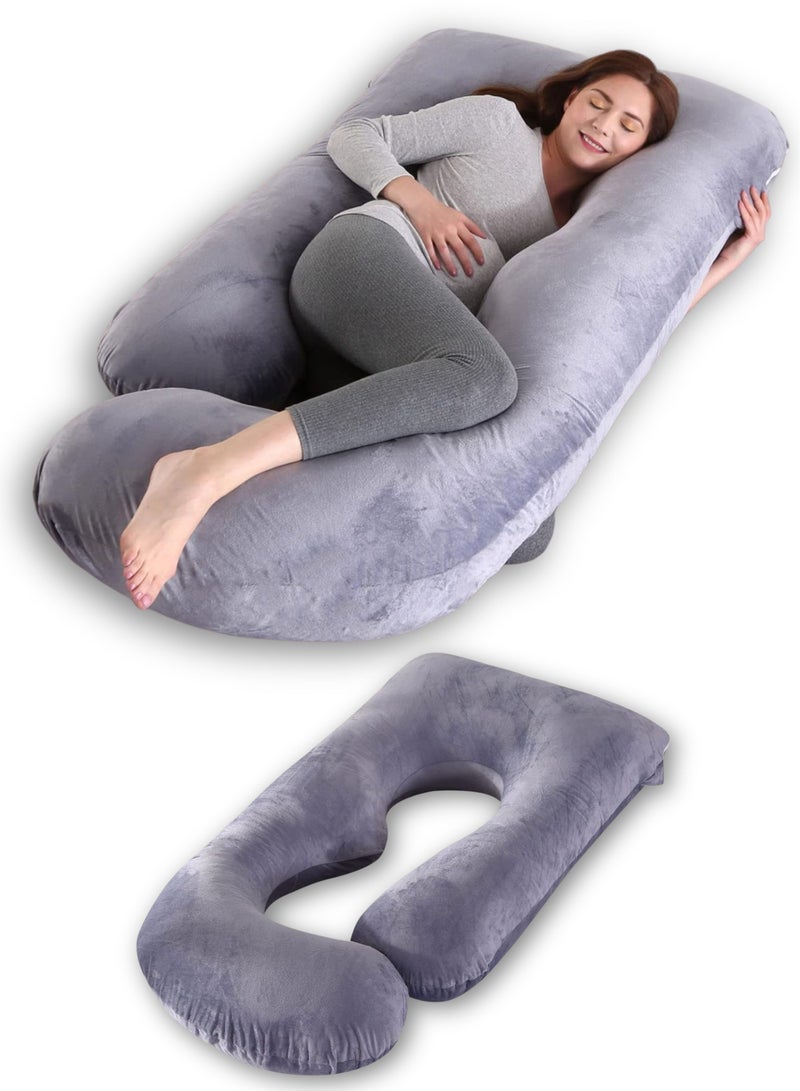 زابروس وسادة حمل ميموري فوم على شكل J – وسادة أمومة لدعم كامل الجسم، تخفف آلام الظهر والورك والبطن، دعم مريح للنوم الجانبي ووضعية نوم آمنة أثناء الحمل