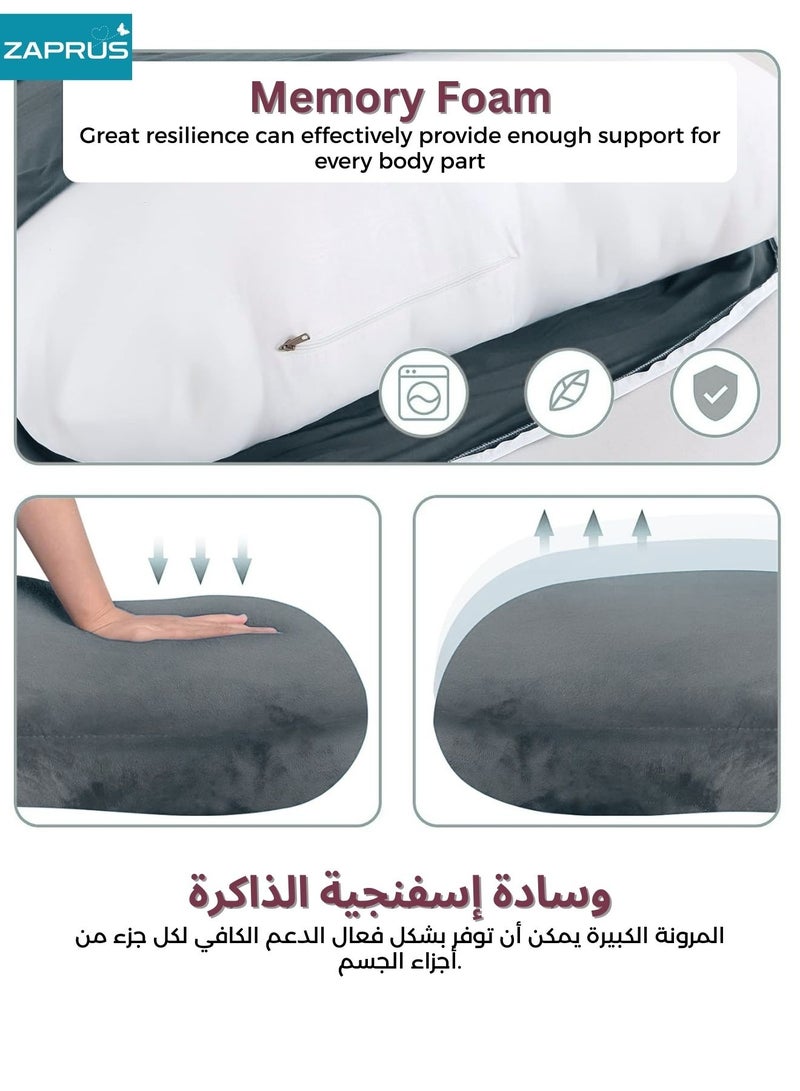 زابروس وسادة الحمل على شكل حرف J من ألياف القطن 100% – وسادة حمل لدعم الجسم بالكامل للنوم، تخفيف آلام الظهر والورك والبطن، دعم مريح للنوم على الجنب والبطن، وسادة ما قبل الولادة مريحة - Image 4