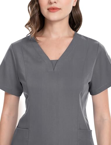 niaahinn Scrub Suit Set for Women Modern V-neck Top & Tapered Leg Jogger Pants with Drawstring Medical Nursing Uniforms Set (Gray, S) - Image 3