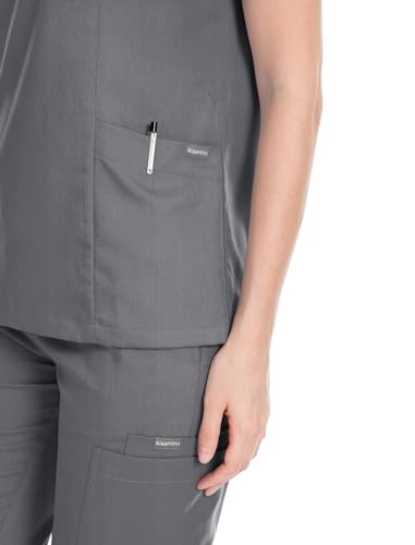 niaahinn Scrub Suit Set for Women Modern V-neck Top & Tapered Leg Jogger Pants with Drawstring Medical Nursing Uniforms Set (Gray, S) - Image 5