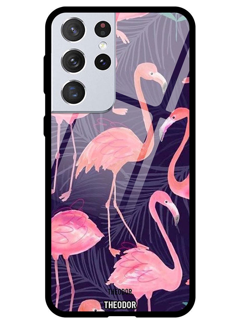 Theodor Protective Tempered Glass Case Cover Samsung Galaxy S21 ULTRA Flamingo - Image 1