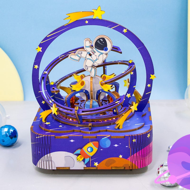 Handmade DIY 3D Wooden Rotating Music Box   color - Image 2
