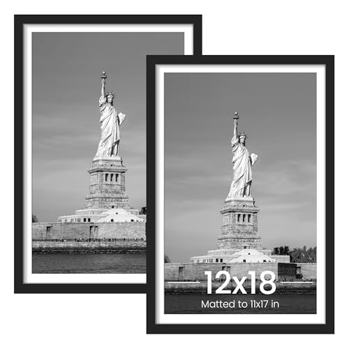 ENJOYBASICS 12x18 Picture Frame, Display Poster 11x17 with Mat or 12 x 18 Without Mat, Wall Gallery Photo Frames, Black, 2 Pack - Image 1