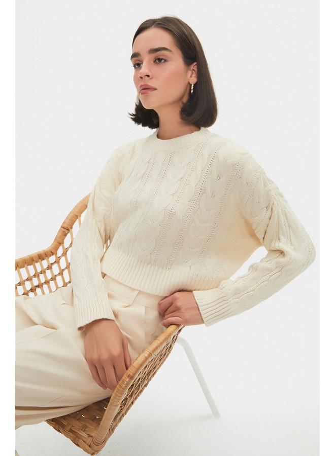 JUNE June Women Wide Fit  Crop Knitwear Sweater Beige - Image 4