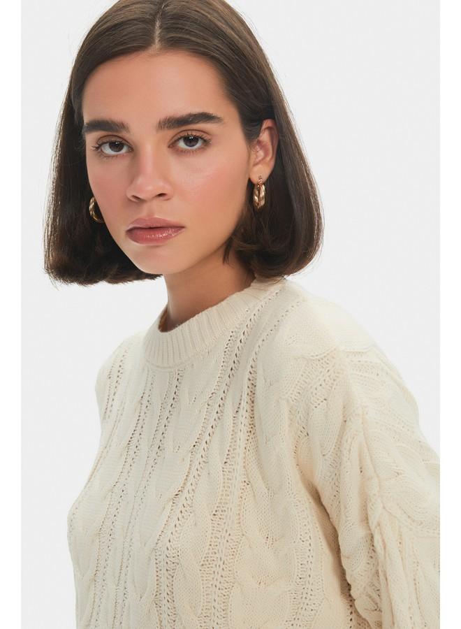 JUNE June Women Wide Fit  Crop Knitwear Sweater Beige - Image 3