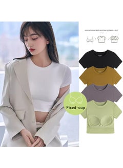 ASIV Women Padded Short Sleeve Top with Built-in Bra – Wireless, Comfortable, No Need for Extra Bra  - Image 1