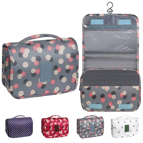 YEMEDA Toiletry Bag Travel Bag with Hanging Hook, Waterproof Capacity Hanging Multifunctional Makeup Bag for Toiletries, Portable Cosmetic Bag Travel Organizer for Women and Men(Blue Flower) - Image 1