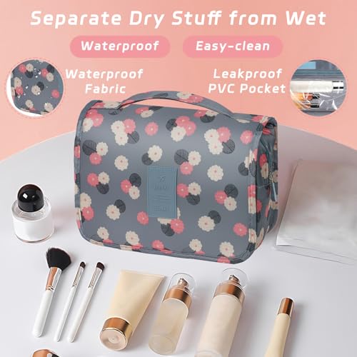 YEMEDA Toiletry Bag Travel Bag with Hanging Hook, Waterproof Capacity Hanging Multifunctional Makeup Bag for Toiletries, Portable Cosmetic Bag Travel Organizer for Women and Men(Blue Flower) - Image 5