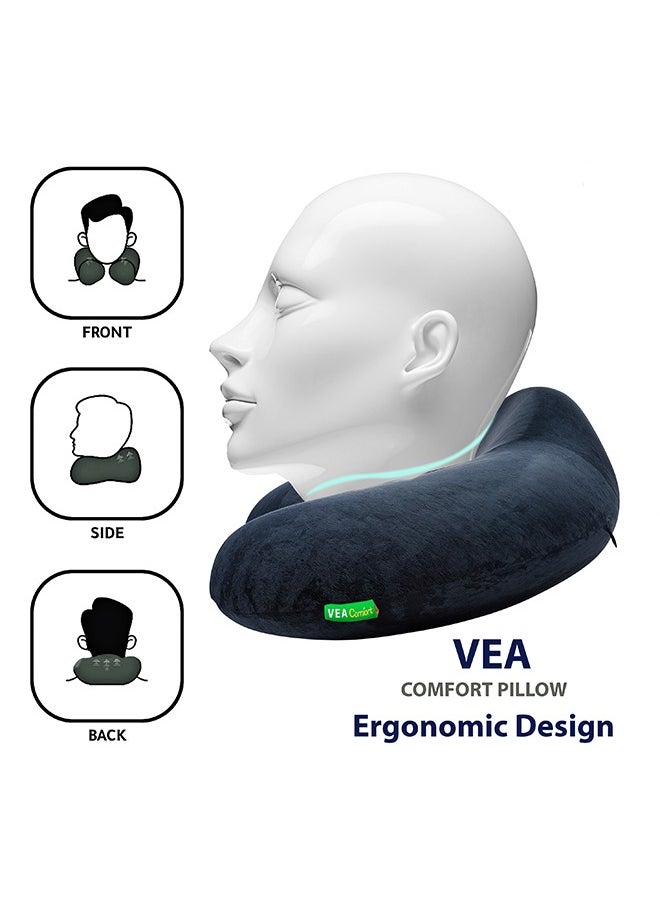 VEA - Vea Comfort Memory Foam Travel Neck Pillow – Ideal for Car, Airplane, and Home Use _Navy Blue - Image 1