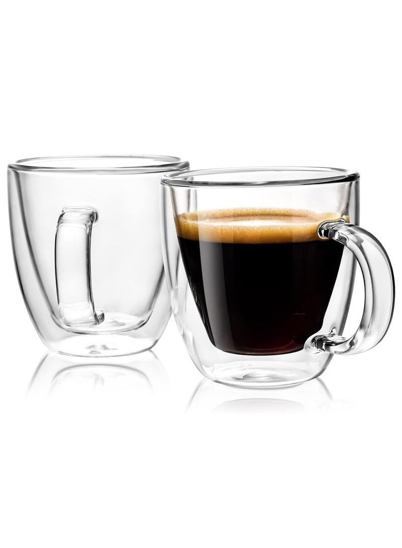 CATANES Set of 2Pieces Double Wall Glass Coffee Mug 150ml with Handle to Savor Hot Drinks Without Burning Your Hands Perfect for Cappucino Tea - Image 1