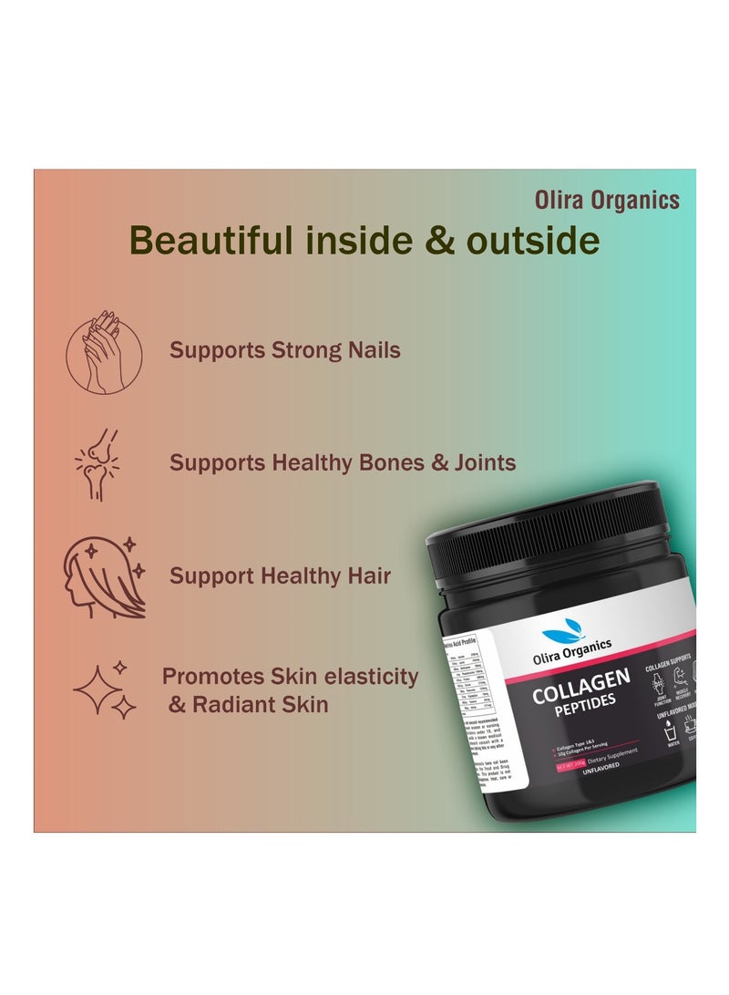 أوليرا أورجانيكس مسحوق ببتيد الكولاجين بدون نكهة 200 جم | يدعم البشرة المتألقة والشعر والأظافر الأقوى - Image 2