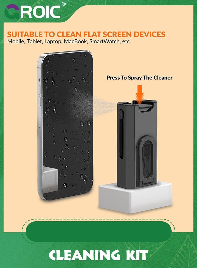 GROIC Black Multifunctional 8-in-1 Cleaning Kit with 3-in-1 Pen, Screen Cleaner Spray, Brush for Keyboard, Mobile Holder| Gadgets, Earbuds, Mobile, Tablet, Laptop, Computer - Image 3