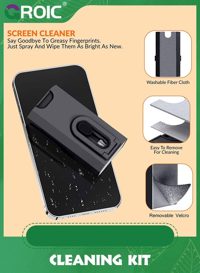 GROIC Black Multifunctional 8-in-1 Cleaning Kit with 3-in-1 Pen, Screen Cleaner Spray, Brush for Keyboard, Mobile Holder| Gadgets, Earbuds, Mobile, Tablet, Laptop, Computer - Image 4