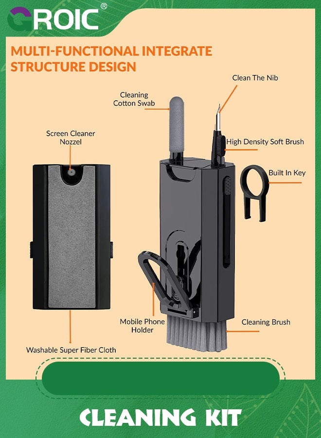 GROIC Black Multifunctional 8-in-1 Cleaning Kit with 3-in-1 Pen, Screen Cleaner Spray, Brush for Keyboard, Mobile Holder| Gadgets, Earbuds, Mobile, Tablet, Laptop, Computer - Image 5