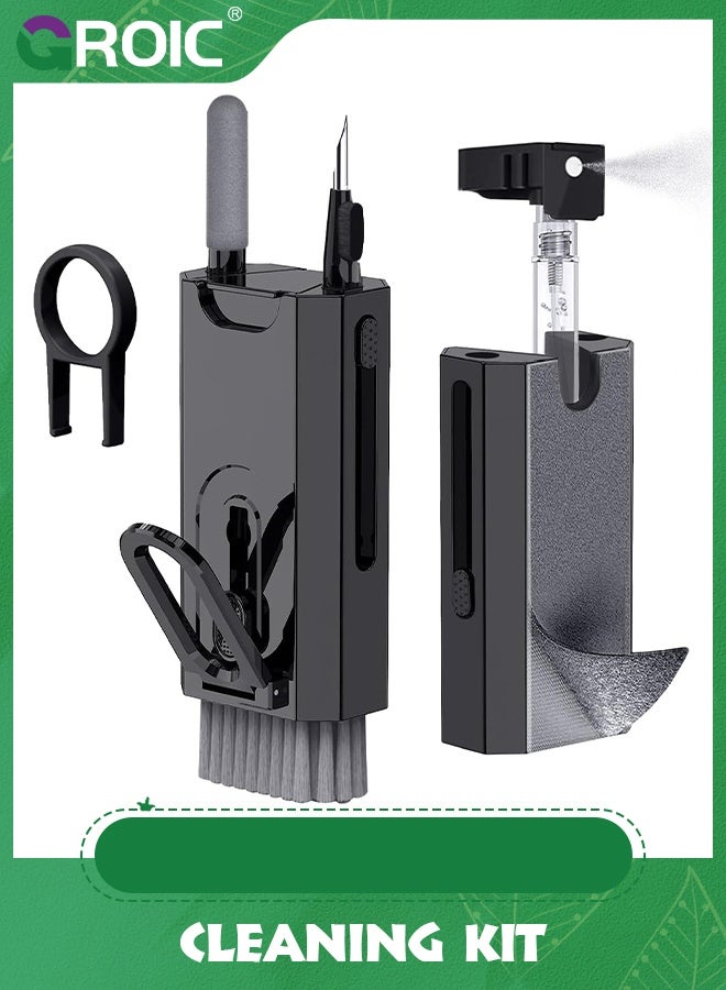 GROIC Black Multifunctional 8-in-1 Cleaning Kit with 3-in-1 Pen, Screen Cleaner Spray, Brush for Keyboard, Mobile Holder| Gadgets, Earbuds, Mobile, Tablet, Laptop, Computer - Image 1