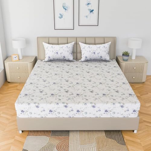 LINENWALAS 100% Cotton Bed Sheet for King Size Bed, Floral Printed King Bedsheet with 2 Pillow Covers | 210 TC Soft, Breathable, Luxury Bedsheet (Vineyard, 108 x 108 Inches), White - Image 3