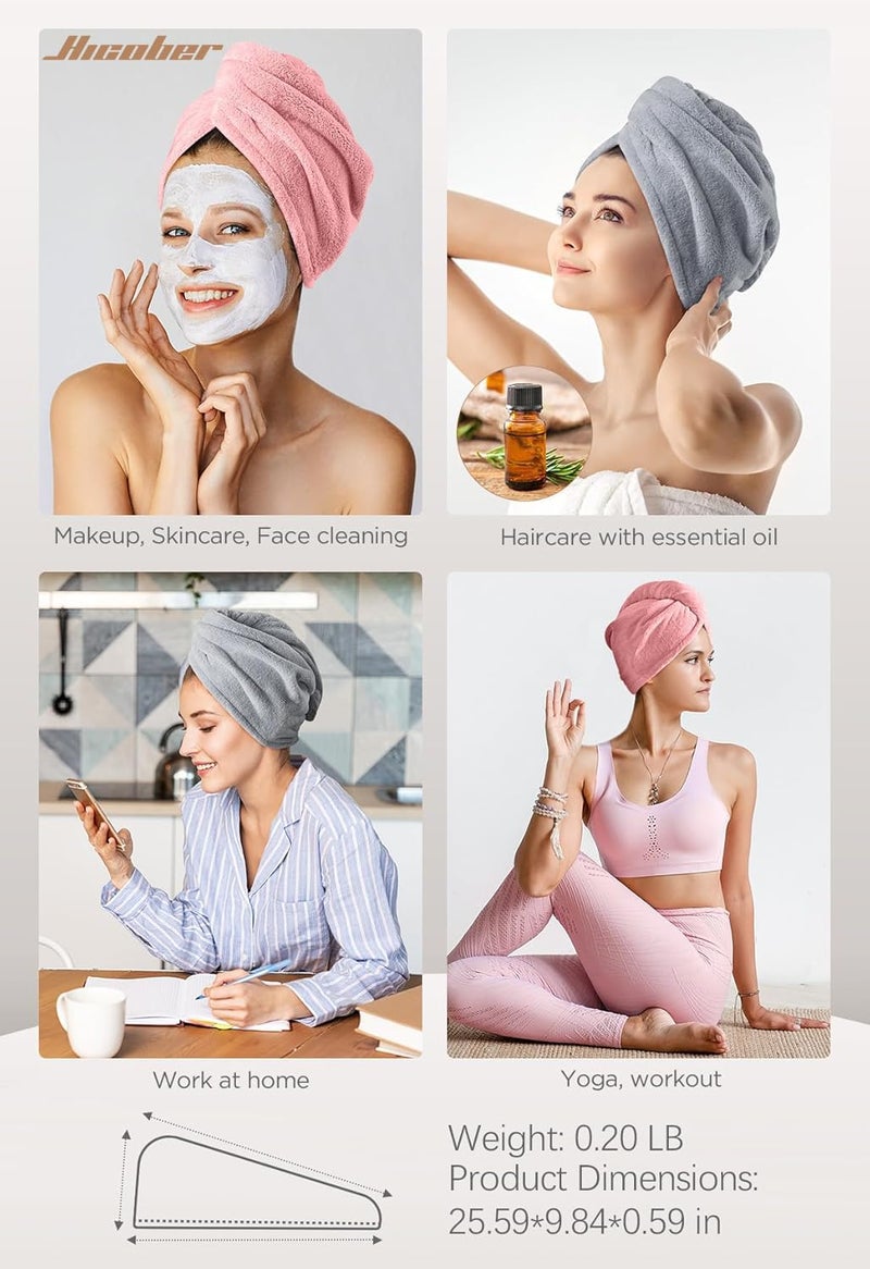 Hicober Microfiber Hair Towel, 2Packs Hair Turbans for Wet Hair, Drying Hair Wrap Towels for Curly Hair Women Anti Frizz(Pink,Grey) - Image 5