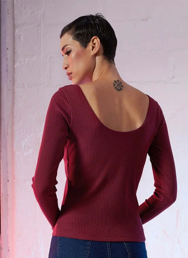 ساسافراس Maroon Fitted Top For Women