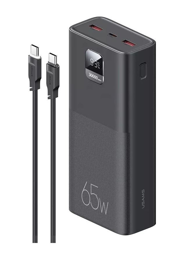 Usams - 65W LED Display 30000mAh Power Bank High Capacity QC3.0+PD 65W Fast Charging Power Bank Power Station Compatible With Phones, Laptop, Tablet Fast Charging Power Bank 30000mAH With USB C To USB C Cable - Image 1