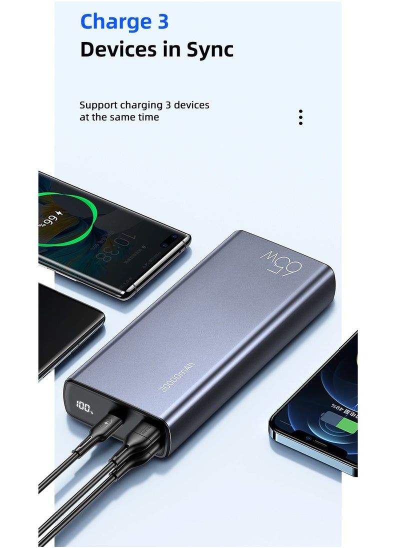 Usams - 65W LED Display 30000mAh Power Bank High Capacity QC3.0+PD 65W Fast Charging Power Bank Power Station Compatible With Phones, Laptop, Tablet Fast Charging Power Bank 30000mAH With USB C To USB C Cable - Image 1
