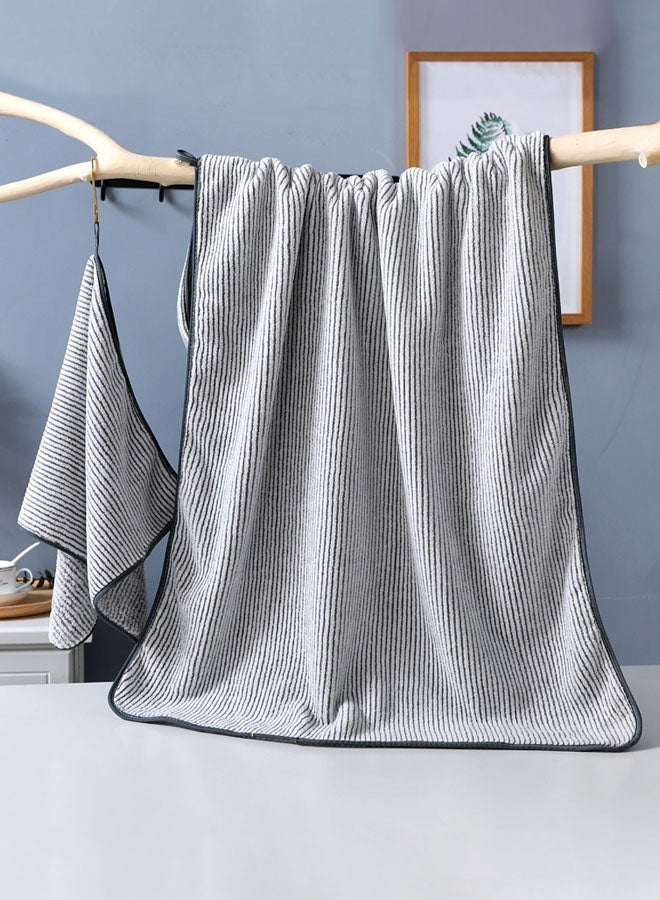 Hanayo 2 Pcs Bath Towel Set Soft Bath Towels for Men & Women Fast Absorbent Face Bath Towel Set for Bathroom  Hotels Spa(Grey Stripe) - Image 3