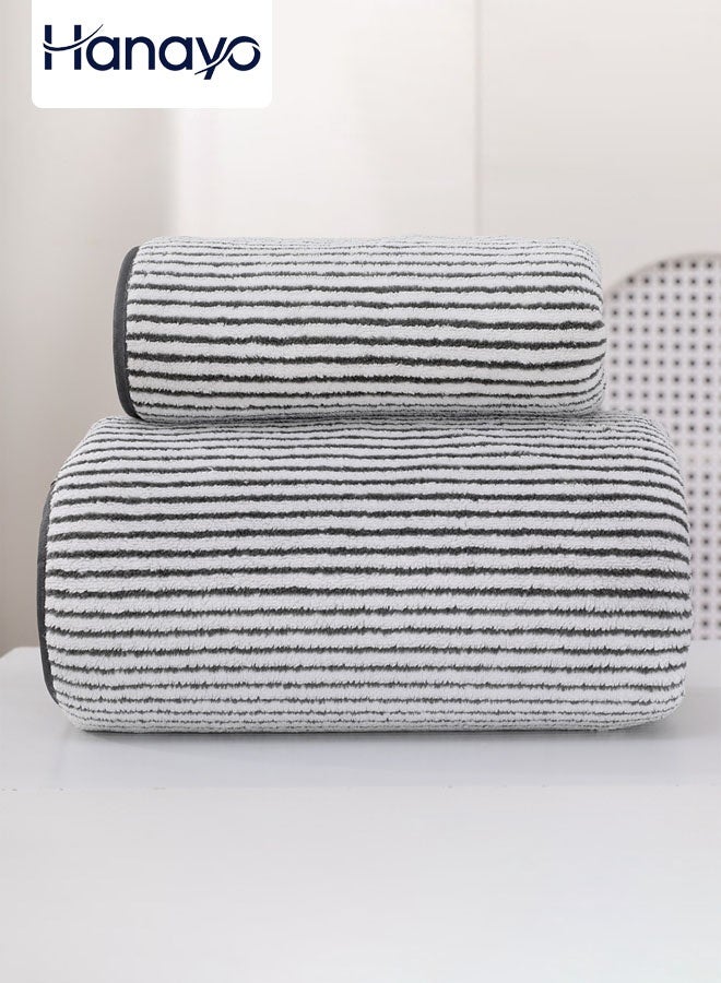 Hanayo 2 Pcs Bath Towel Set Soft Bath Towels for Men & Women Fast Absorbent Face Bath Towel Set for Bathroom  Hotels Spa(Grey Stripe) - Image 1