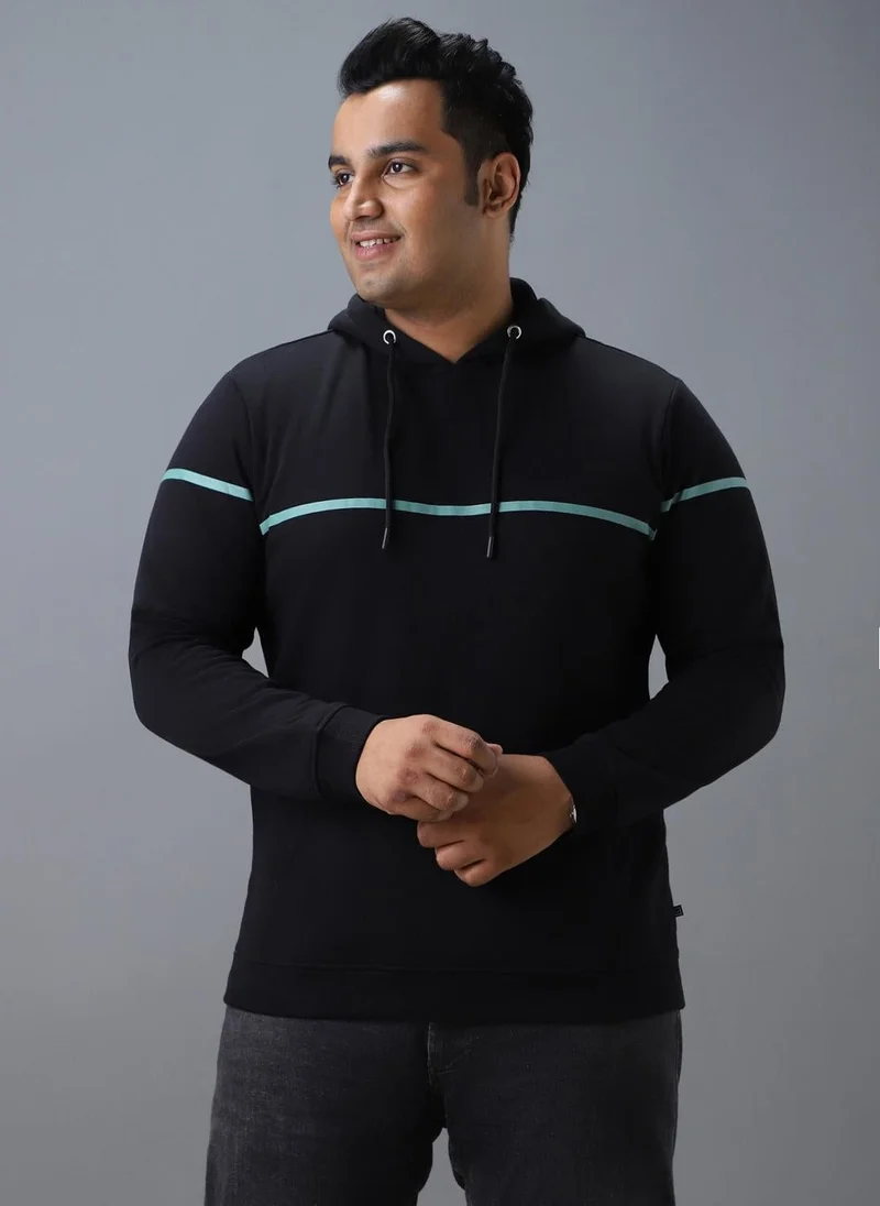 Urbano Plus Men's Black Cotton Solid Hooded Neck Sweatshirt