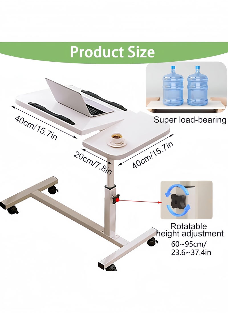 GGEROU - Adjustable Home Office Desk Portable Study Computer Rolling Desk for Small Spaces Movable Sofa Side Bed Table on Wheels Student Small Standing Laptop Desk White - Image 1