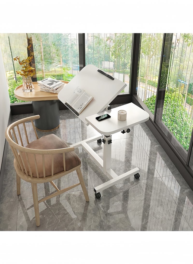 GGEROU - Adjustable Home Office Desk Portable Study Computer Rolling Desk for Small Spaces Movable Sofa Side Bed Table on Wheels Student Small Standing Laptop Desk White - Image 1