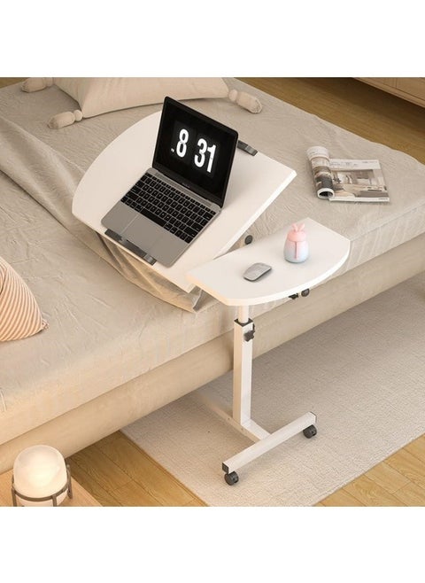 Adjustable Home Office Desk Portable Study Computer Rolling Desk for Small Spaces Movable Sofa Side Bed Table on Wheels Student Small Standing Laptop Desk White