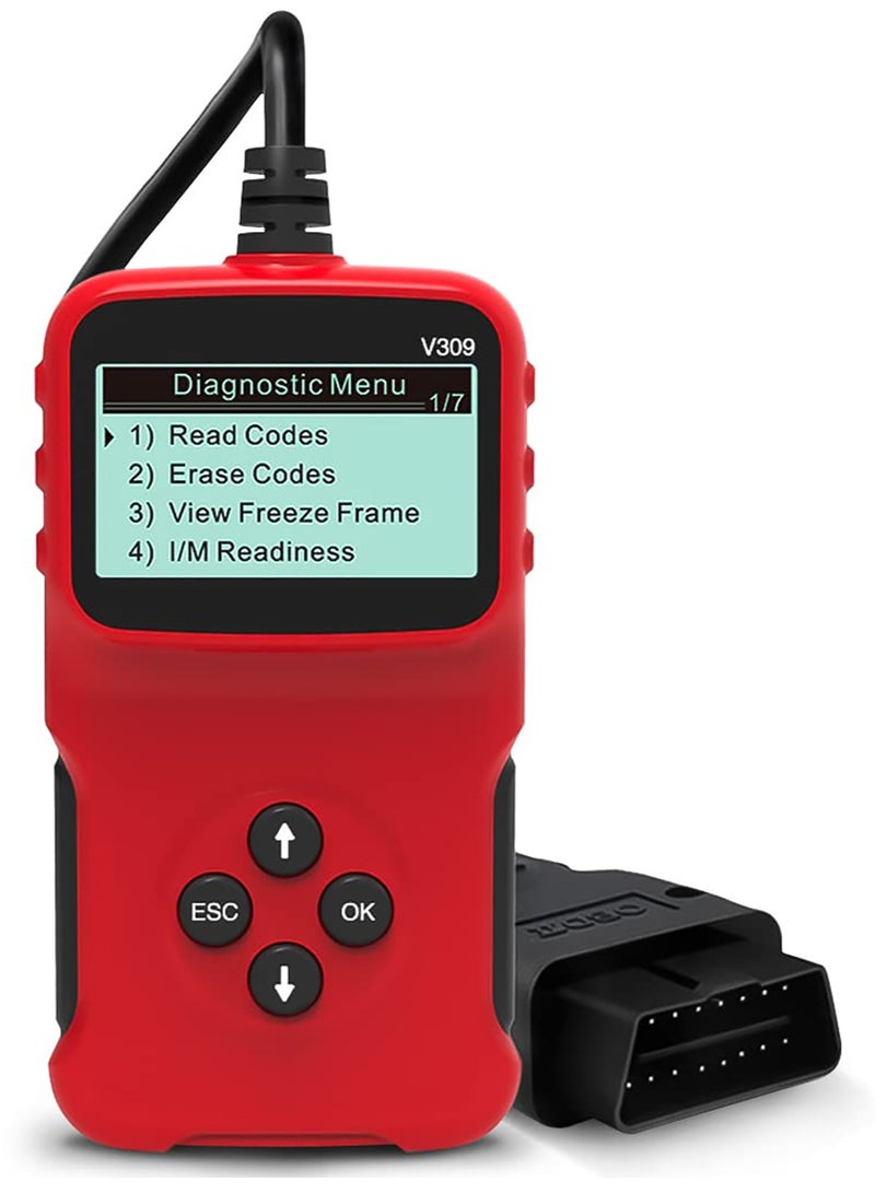 Scanner Code Reader for Car Check Engine, Automotive Fault Diagnostic Tool, Read and Erase Fault Codes, Check Emission Monitor Status, Universal for All OBD II Protocol Vehicles