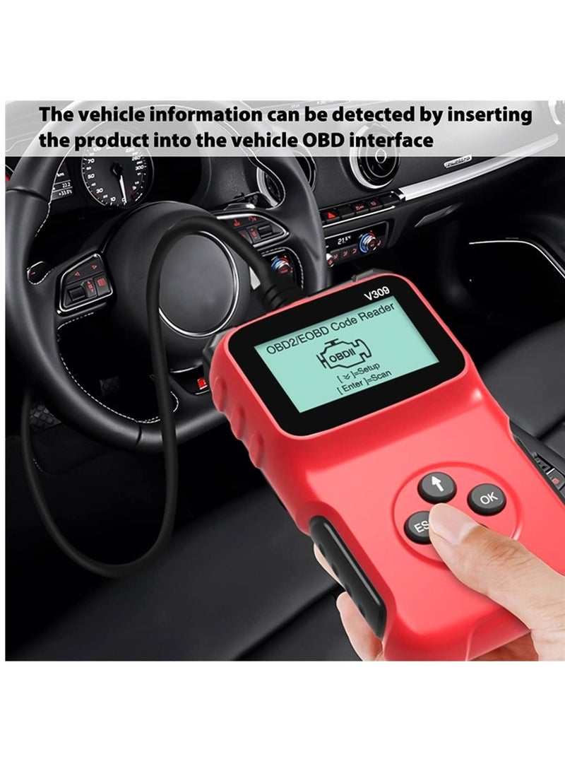 Scanner Code Reader for Car Check Engine, Automotive Fault Diagnostic Tool, Read and Erase Fault Codes, Check Emission Monitor Status, Universal for All OBD II Protocol Vehicles