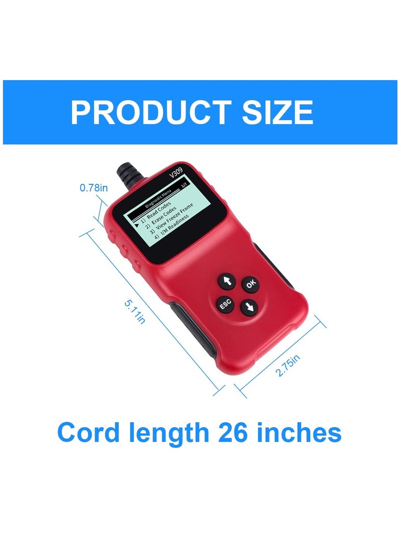 Scanner Code Reader for Car Check Engine, Automotive Fault Diagnostic Tool, Read and Erase Fault Codes, Check Emission Monitor Status, Universal for All OBD II Protocol Vehicles