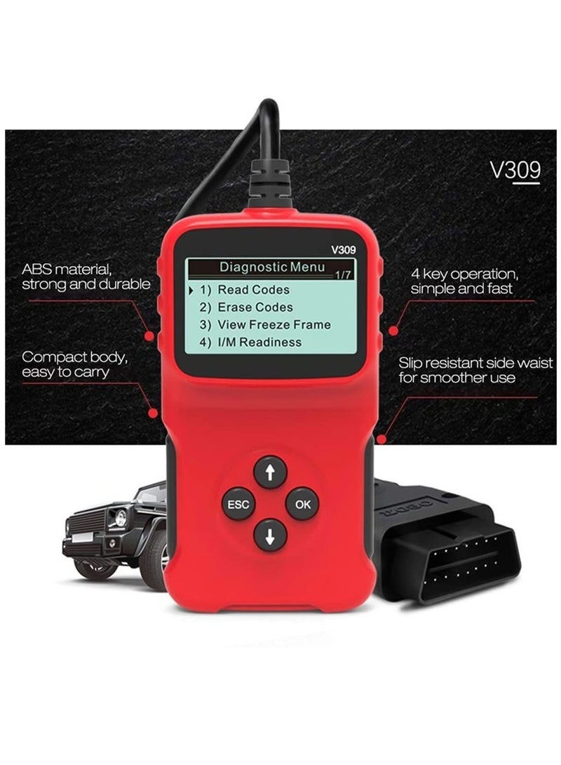 Scanner Code Reader for Car Check Engine, Automotive Fault Diagnostic Tool, Read and Erase Fault Codes, Check Emission Monitor Status, Universal for All OBD II Protocol Vehicles