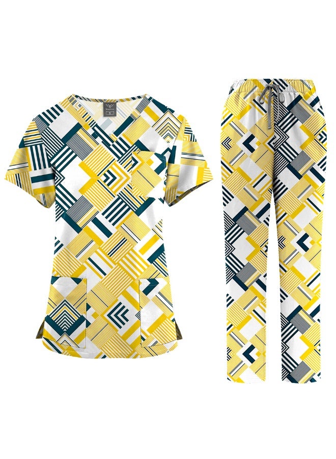 NIBEMINENT Surgical Uniforms Women Printed Medical Scrub Set Beauty Salon Workwear Pet Clinical Scrubs Top + Pant Doctor Nursing Tunic Suit - Image 1