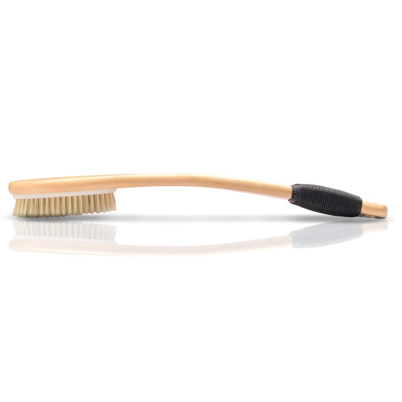 OWIIZI Bath Brush Wooden Curved Long Handle Antiskid Shower Brush for Exfoliating, Natural Bristle Scrubber for Back Use Wet or Dry - Image 2