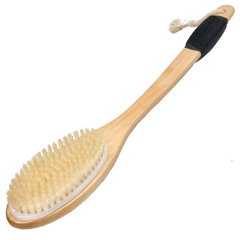 OWIIZI Bath Brush Wooden Curved Long Handle Antiskid Shower Brush for Exfoliating, Natural Bristle Scrubber for Back Use Wet or Dry - Image 4