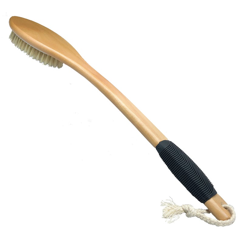 OWIIZI Bath Brush Wooden Curved Long Handle Antiskid Shower Brush for Exfoliating, Natural Bristle Scrubber for Back Use Wet or Dry - Image 1