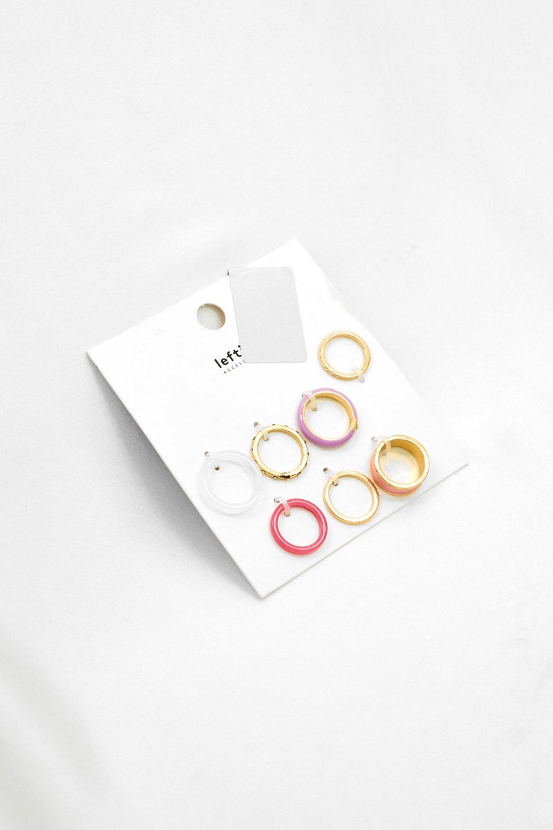 Lefties Women 7 Pieces Ring Set, Lavender