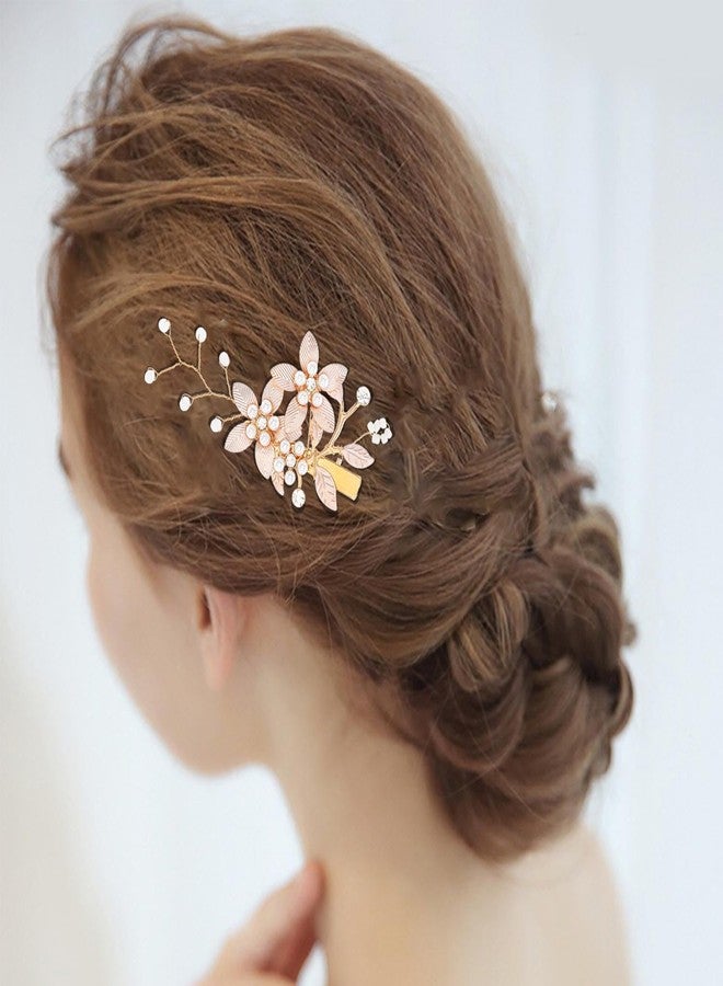 فويت مشبك شعر فويت على شكل زهرة للعروس، دبابيس شعر ذهبية مزينة بالزهور، إكسسوارات شعر مزينة بخرز اللؤلؤ للنساء والعرائس - Image 4
