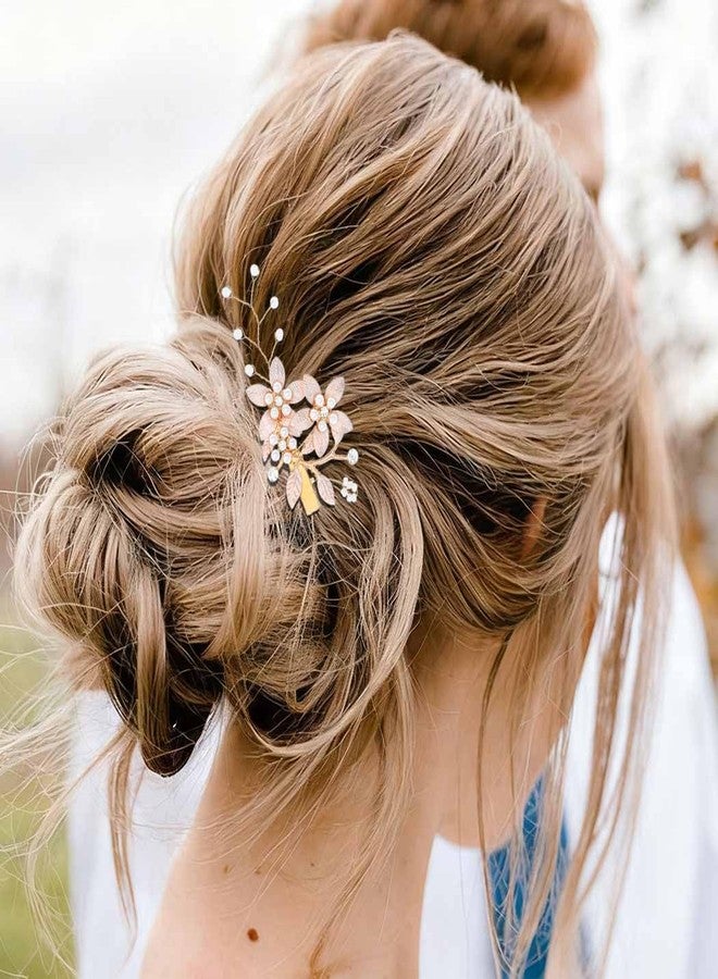 فويت مشبك شعر فويت على شكل زهرة للعروس، دبابيس شعر ذهبية مزينة بالزهور، إكسسوارات شعر مزينة بخرز اللؤلؤ للنساء والعرائس - Image 1