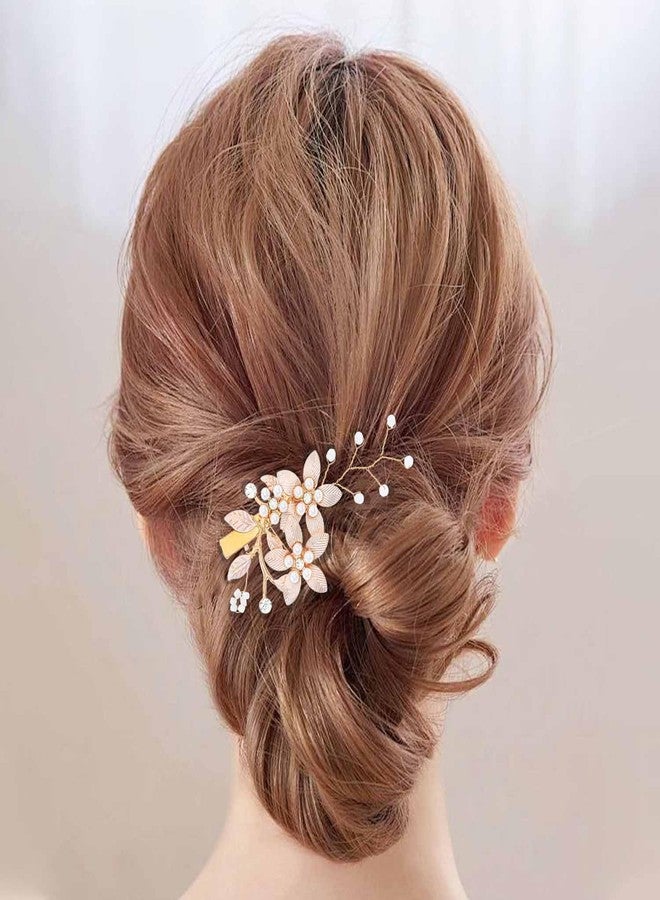 فويت مشبك شعر فويت على شكل زهرة للعروس، دبابيس شعر ذهبية مزينة بالزهور، إكسسوارات شعر مزينة بخرز اللؤلؤ للنساء والعرائس - Image 2