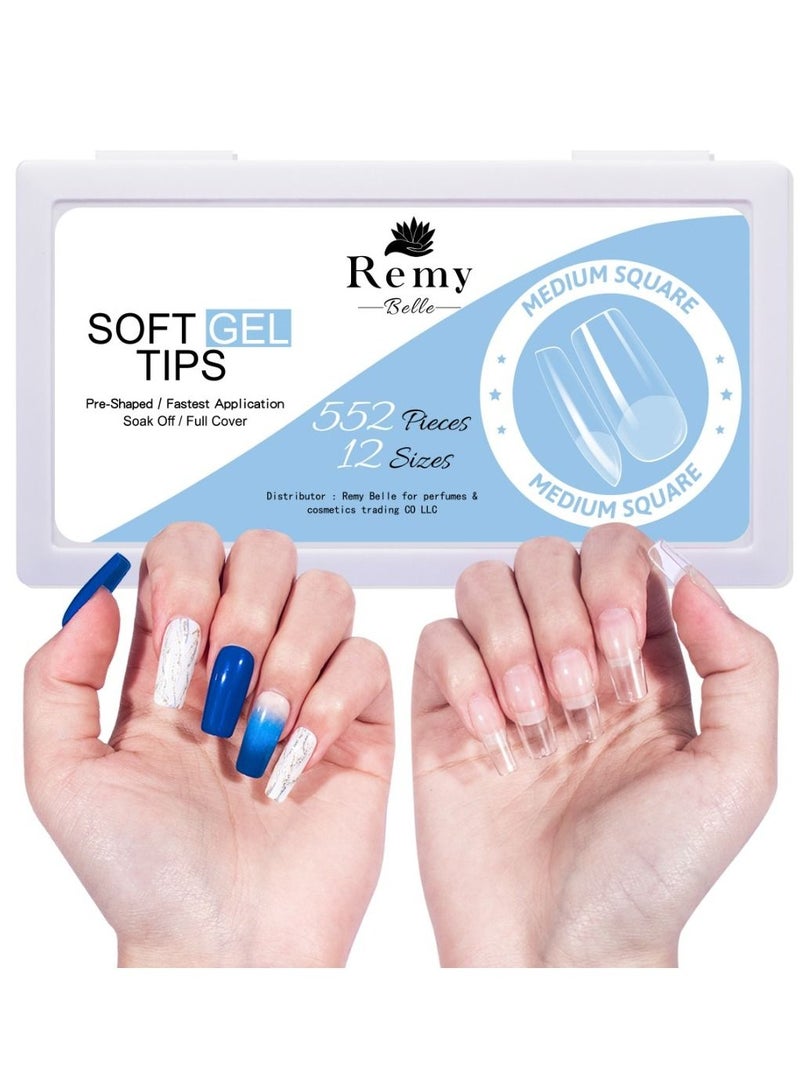 Remy Belle Soft Gel Nail Tip and Glue Gel Kit with Portable UV Light 552PCS 12 Sizes Medium Square (Set 2) - Image 2