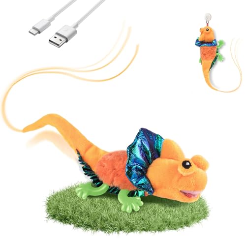 Migipaws Cat Toys Touch Activated Flapping Chirping Lizard Kitten Toy with Catnip for Indoor Cats Kicker Rechargeable Orange - Image 1