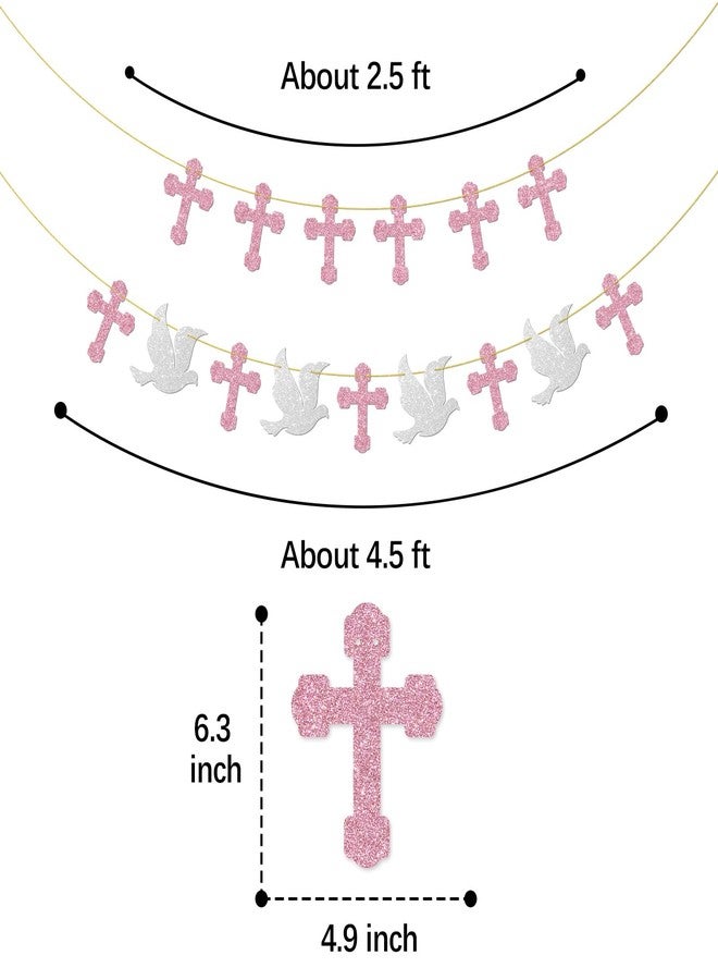 Helewilk Cross Banner,Pink Glitter Crosses for Wall Hanging Decor God Bless Decorations Religious Baptism Hanging Sign Baby Boys Girls Shower Birthday Party Photograph Supplies. - Image 2